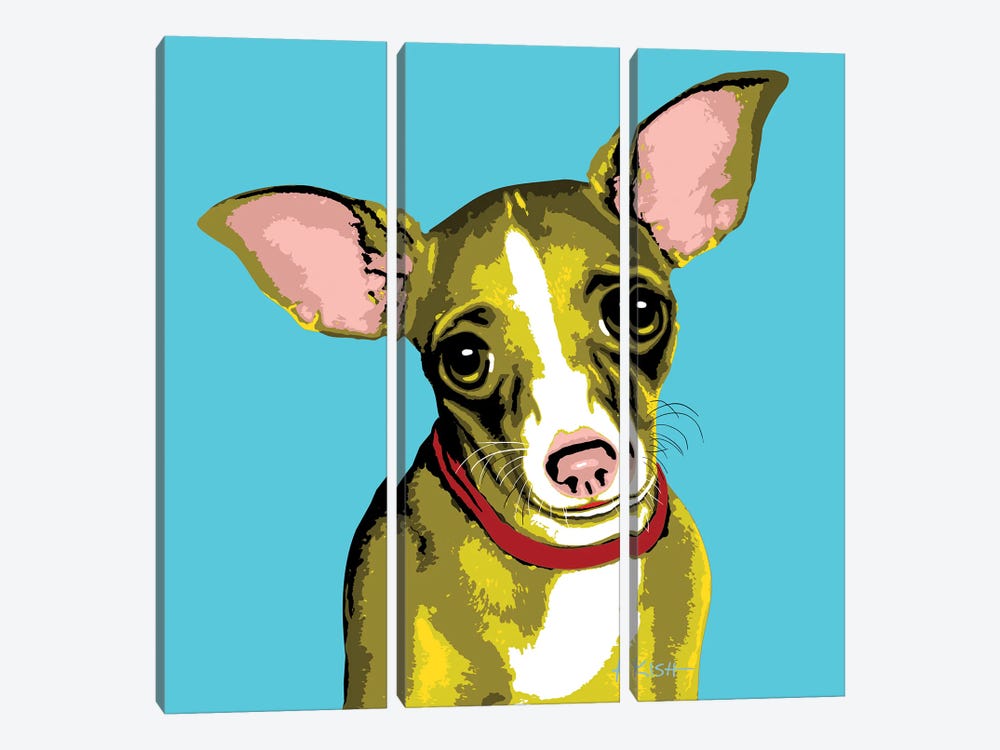 Chihuahua Teal Woofhol by Gretchen Kish Serrano 3-piece Canvas Art Print
