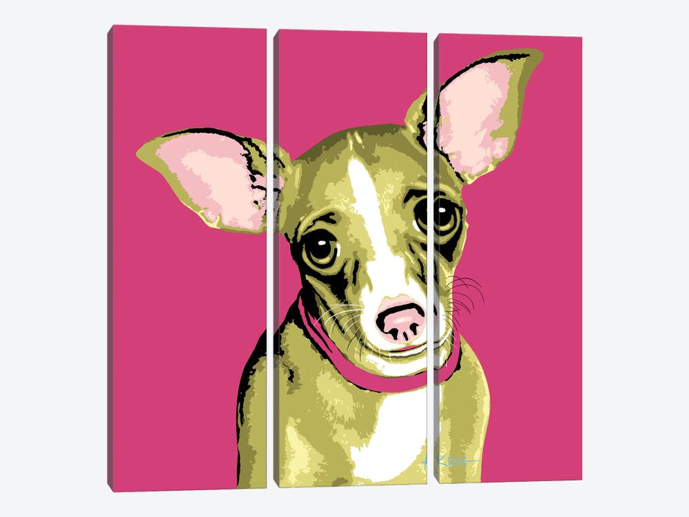 Chihuahua Pink Woofhol by Gretchen Kish Serrano 3-piece Canvas Wall Art