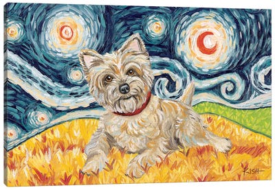 Cairn Terrier On A Starry Night Light Canvas Art Print - Gretchen Kish Serrano