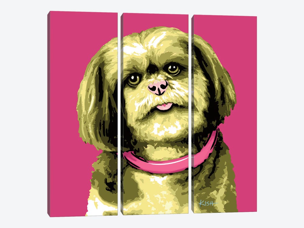 Shih Tzu Pink Woofhol by Gretchen Kish Serrano 3-piece Canvas Print