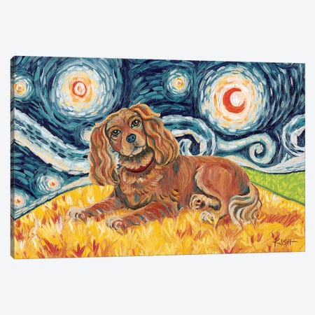 Cavalier King Charles On A Starry Night Ruby Canvas Print #GKS38} by Gretchen Kish Serrano Canvas Art