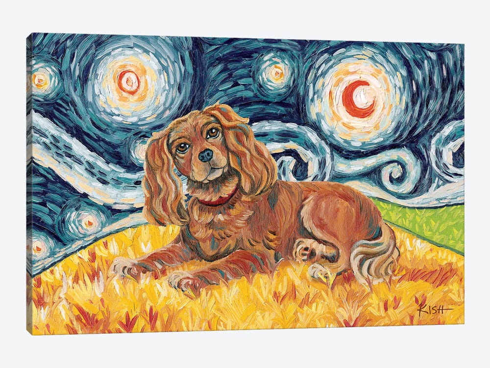 Cavalier King Charles On A Starry Night Ruby by Gretchen Kish Serrano 1-piece Canvas Artwork