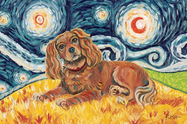Spaniels: Cavalier King Charles On A Starry Night Ruby by Gretchen KISH Serrano