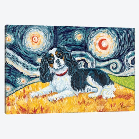 Cavalier King Charles On A Starry Night Tricolor Canvas Print #GKS39} by Gretchen Kish Serrano Canvas Artwork