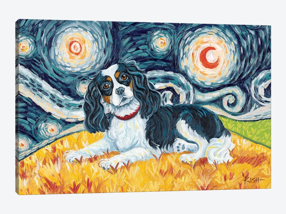 Cavalier King Charles On A Starry Night Tricolor by Gretchen Kish Serrano 1-piece Canvas Print