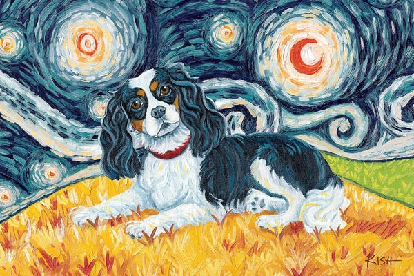 Spaniels: Cavalier King Charles On A Starry Night Tricolor by Gretchen KISH Serrano