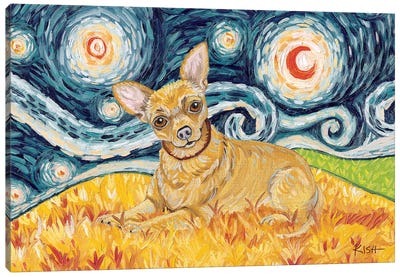 Chihuahua On A Starry Night Canvas Art Print - Chihuahua Art
