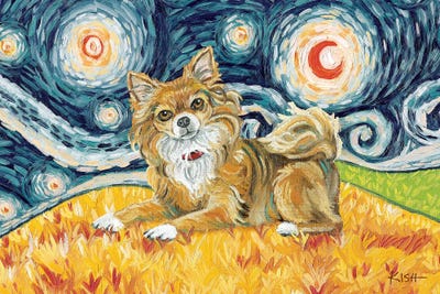 Chihuahua On A Starry Night Long Haired by Gretchen KISH Serrano metal wall art