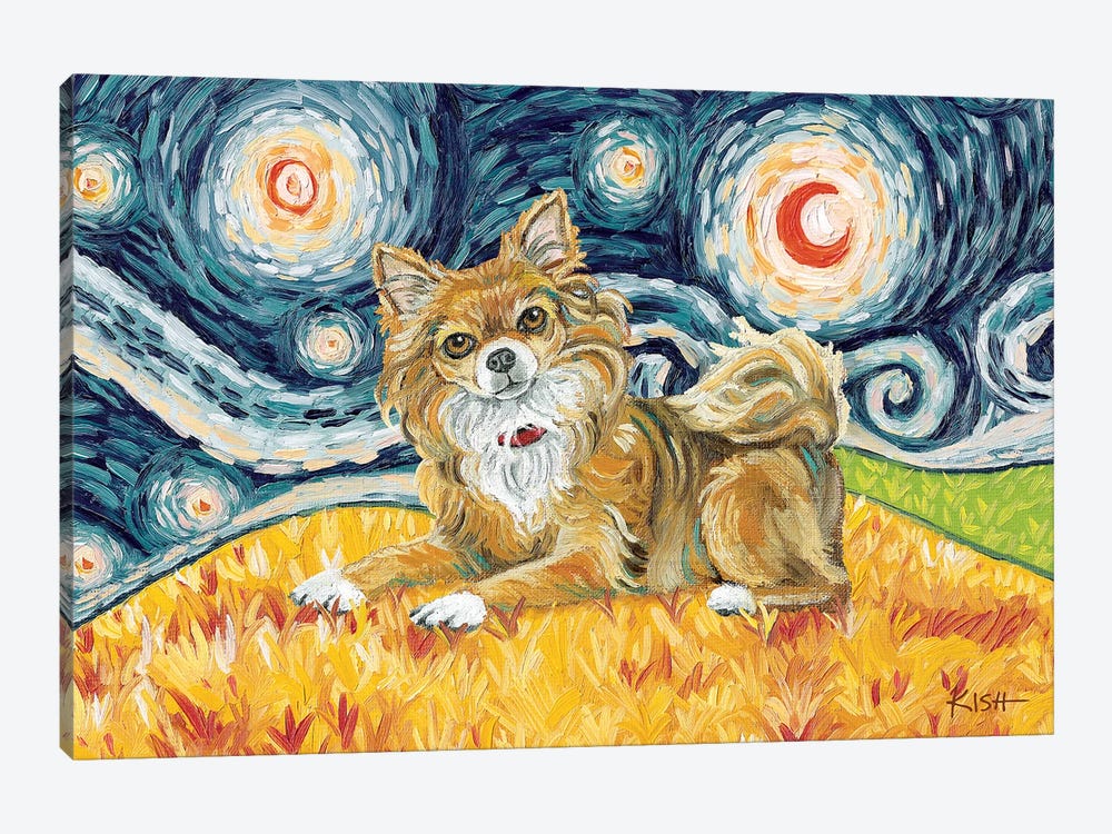 Chihuahua On A Starry Night Long Haired by Gretchen Kish Serrano 1-piece Art Print