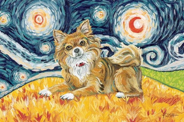 Chihuahuas: Chihuahua On A Starry Night Long Haired by Gretchen KISH Serrano