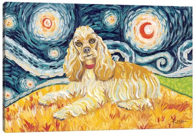 Cocker Spaniel On A Starry Night Canvas Art Print - Gretchen Kish Serrano
