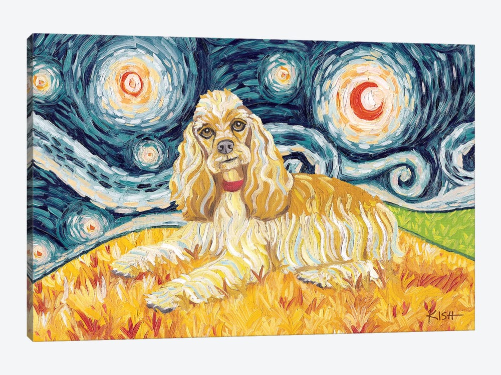 Cocker Spaniel On A Starry Night by Gretchen Kish Serrano 1-piece Canvas Wall Art