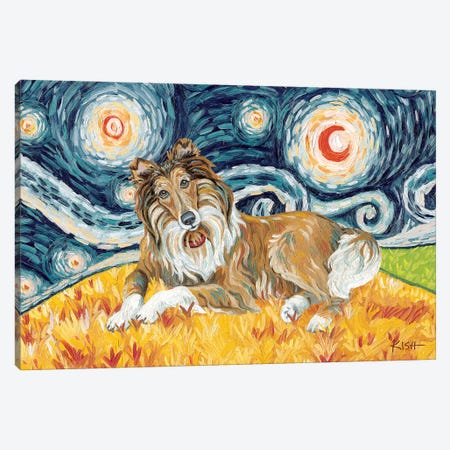 Collie On A Starry Night Brown Face Canvas Print #GKS46} by Gretchen Kish Serrano Canvas Wall Art