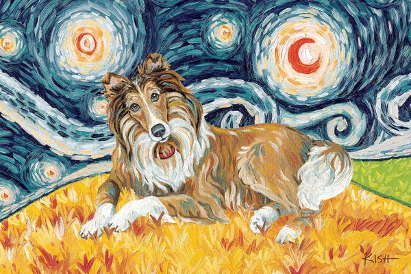 Collies: Collie On A Starry Night White Stripe by Gretchen KISH Serrano