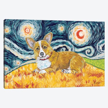 Corgi On A Starry Night Canvas Print #GKS48} by Gretchen Kish Serrano Canvas Art Print