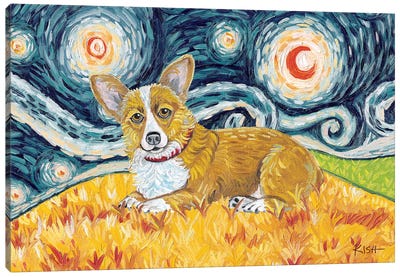 Corgi On A Starry Night Canvas Art Print - Gretchen Kish Serrano