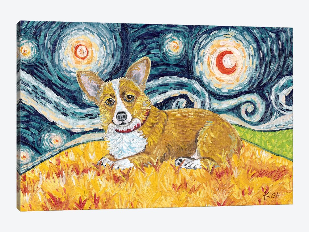 Corgi On A Starry Night by Gretchen Kish Serrano 1-piece Canvas Art Print