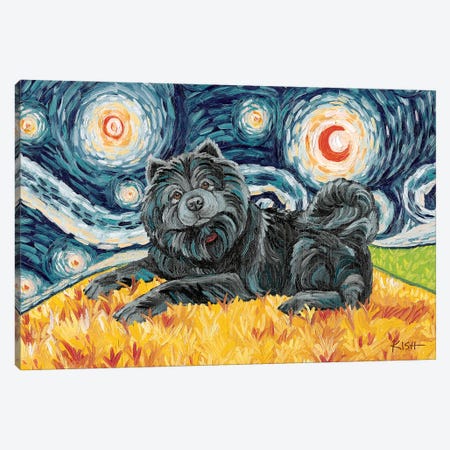 Chow Chow On A Starry Night Black Canvas Print #GKS49} by Gretchen Kish Serrano Canvas Art Print