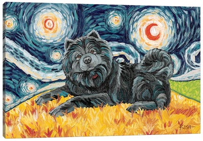 Chow Chow On A Starry Night Black Canvas Art Print