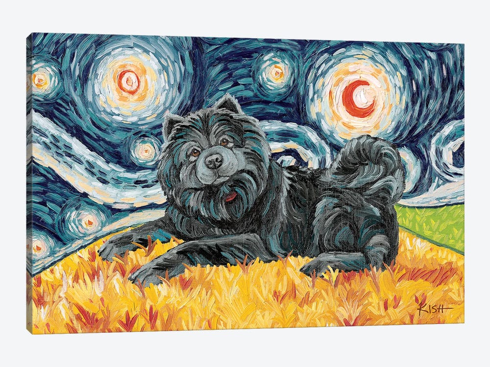 Chow Chow On A Starry Night Black by Gretchen Kish Serrano 1-piece Canvas Art