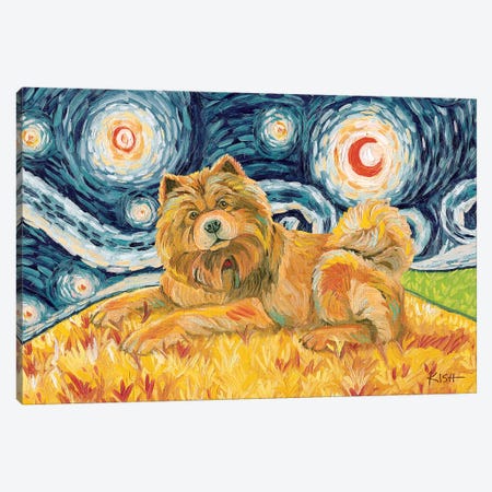 Chow Chow On A Starry Night Light Canvas Print #GKS50} by Gretchen Kish Serrano Canvas Wall Art