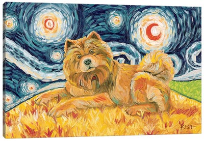 Chow Chow On A Starry Night Light Canvas Art Print - Gretchen Kish Serrano