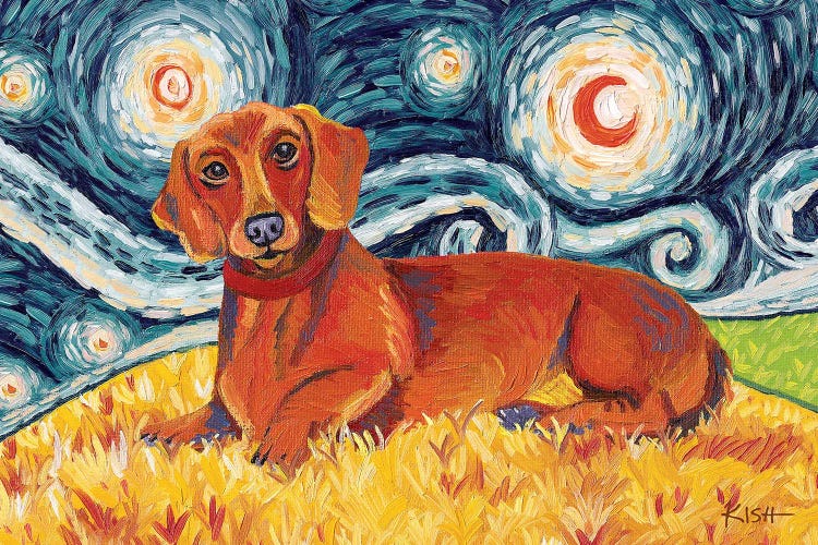 Dachshund On A Starry Night Red