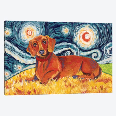 Dachshund On A Starry Night Red Canvas Print #GKS53} by Gretchen Kish Serrano Canvas Art