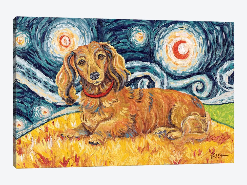 Dachshund On A Starry Night Long Haired Red by Gretchen Kish Serrano 1-piece Canvas Art