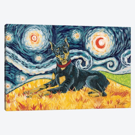 Doberman On A Starry Night Cropped Canvas Print #GKS55} by Gretchen Kish Serrano Canvas Print
