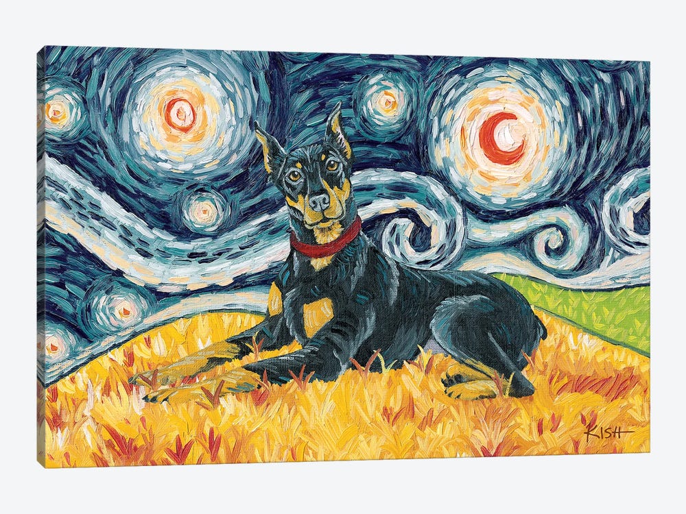 Doberman On A Starry Night Cropped by Gretchen Kish Serrano 1-piece Art Print