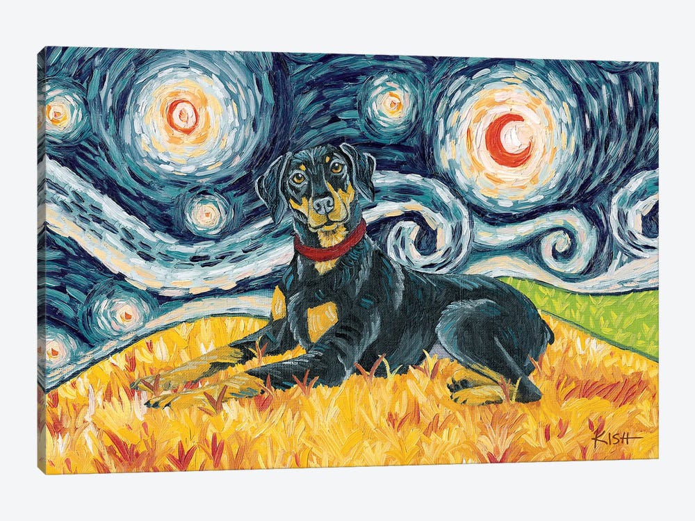 Doberman On A Starry Night Uncropped by Gretchen Kish Serrano 1-piece Canvas Artwork