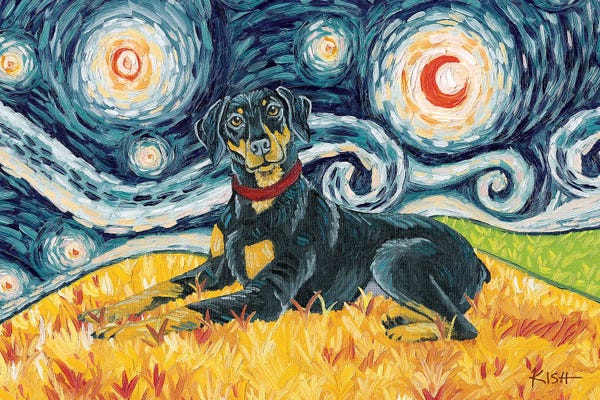 Doberman Pinschers: Doberman On A Starry Night Uncropped by Gretchen KISH Serrano