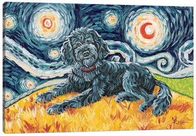 Doodle On A Starry Night Black Canvas Art Print