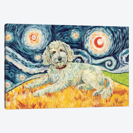Doodle On A Starry Night Cream Canvas Print #GKS58} by Gretchen Kish Serrano Canvas Wall Art