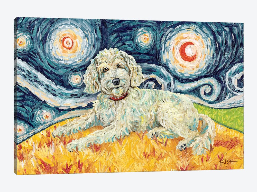 Doodle On A Starry Night Cream by Gretchen Kish Serrano 1-piece Canvas Wall Art