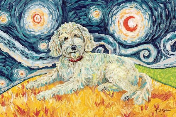 Labradoodles: Doodle On A Starry Night Cream by Gretchen KISH Serrano
