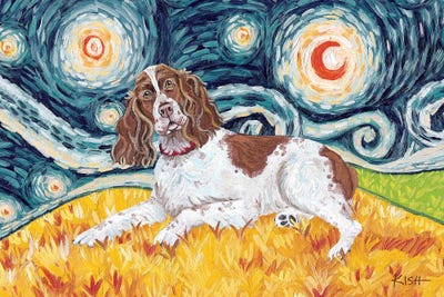 English Springer Spaniel On A Starry Night by Gretchen KISH Serrano metal wall art