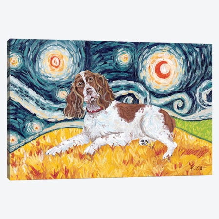 English Springer Spaniel On A Starry Night Canvas Print #GKS60} by Gretchen Kish Serrano Canvas Print