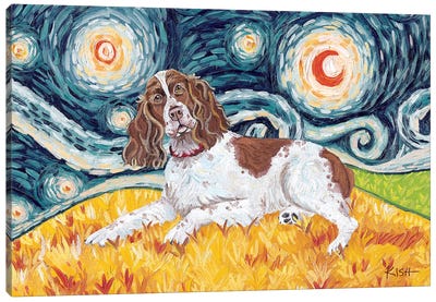 English Springer Spaniel On A Starry Night Canvas Art Print - English Springer Spaniels