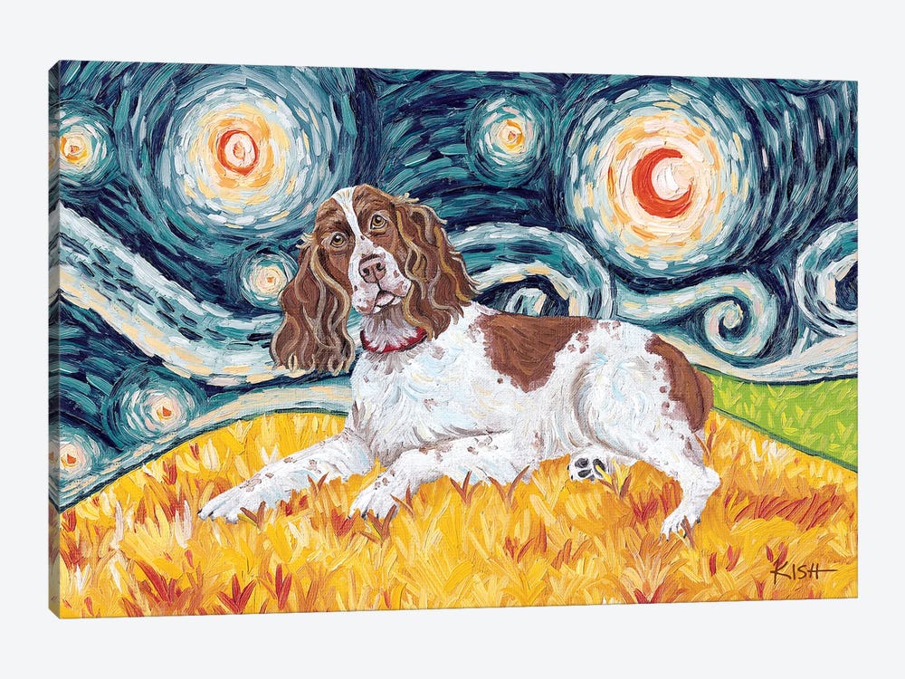 English Springer Spaniel On A Starry Night by Gretchen Kish Serrano 1-piece Canvas Print