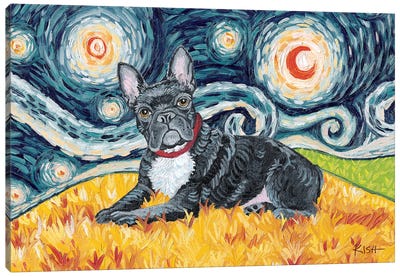 French Bulldog On A Starry Night Canvas Art Print - Gretchen Kish Serrano