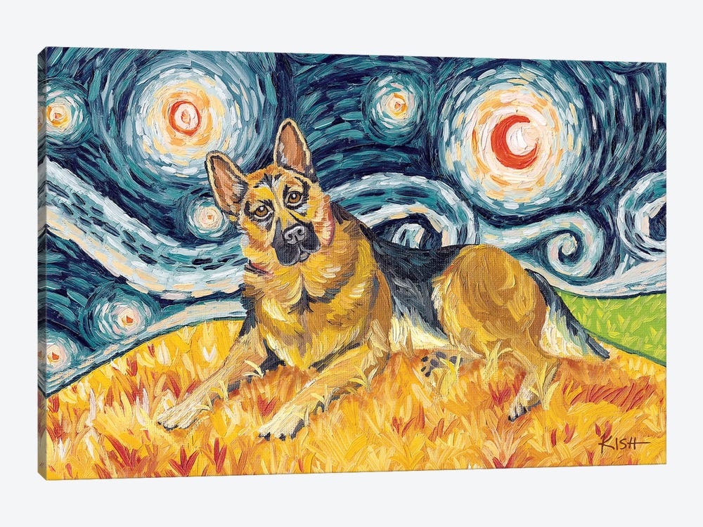 German Shepherd On A Starry Night by Gretchen Kish Serrano 1-piece Canvas Art Print