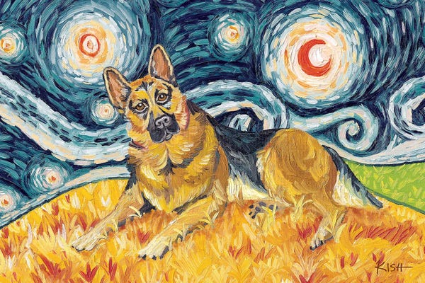 German Shepherd On A Starry Night