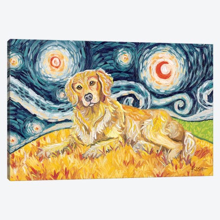 Golden Retriever On A Starry Night Canvas Print #GKS64} by Gretchen Kish Serrano Canvas Art