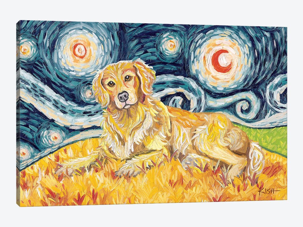 Golden Retriever On A Starry Night by Gretchen Kish Serrano 1-piece Canvas Art Print
