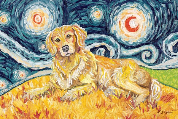 Golden Retrievers: Golden Retriever On A Starry Night by Gretchen KISH Serrano