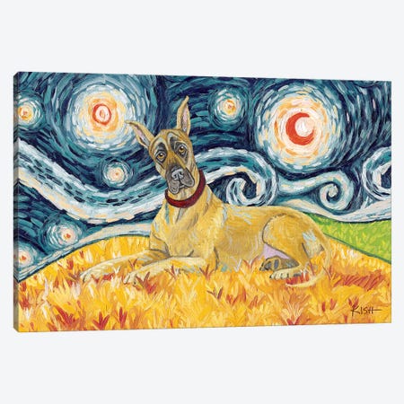 Great Dane On A Starry Night Cropped Canvas Print #GKS65} by Gretchen Kish Serrano Canvas Wall Art