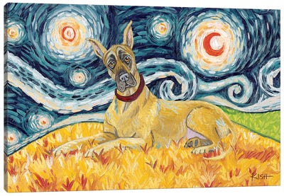 Great Dane On A Starry Night Cropped Canvas Art Print - Gretchen Kish Serrano