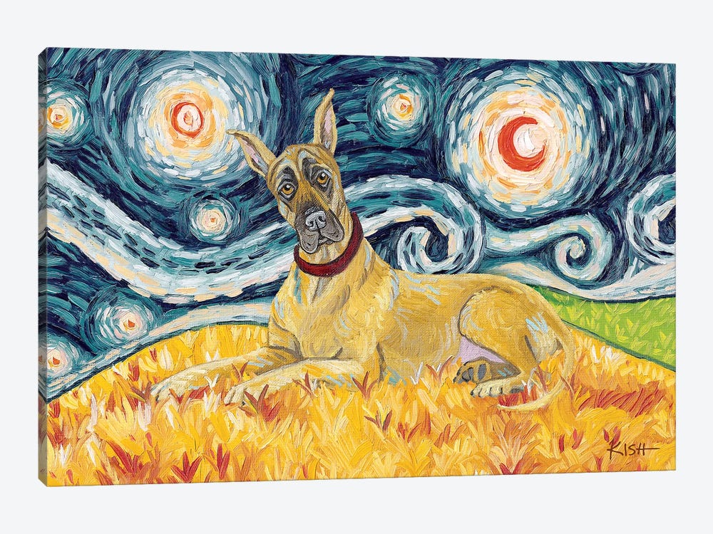 Great Dane On A Starry Night Cropped by Gretchen Kish Serrano 1-piece Canvas Artwork